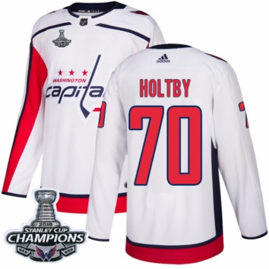 Men's Adidas Washington Capitals #70 Braden Holtby Authentic White Away 2018 Stanley Cup Final Champions NHL Jersey - Ujersey