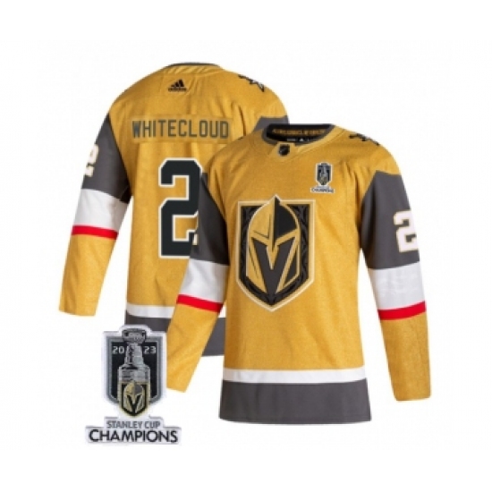 Men's Vegas Golden Knights #2 Zach Whitecloud Gold 2023 Stanley Cup Champions Stitched Jersey - Ujersey