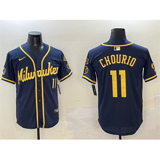Men's Milwaukee Brewers #11 Jackson Chourio Navy With Home Limited Stitched Baseball Jersey