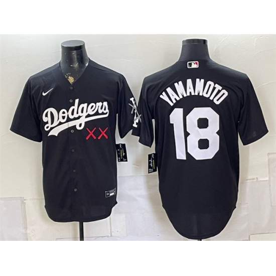 Men's Los Angeles Dodgers x KAWS #18 Yoshinobu Yamamoto Black Vapor Premier Limited Stitched Baseball Jersey