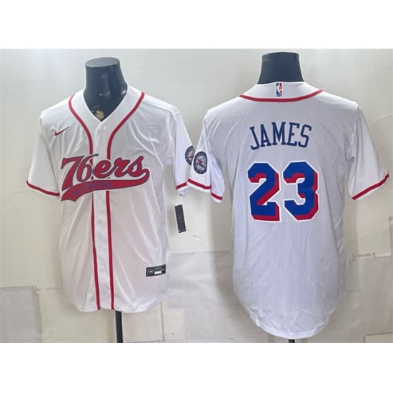 Men's Philadelphia 76ers #23 LeBron James White Cool Base Stitched Baseball Jersey - Ujersey