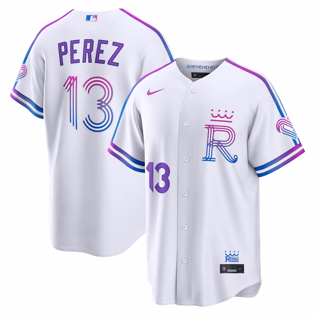 Men's Kansas City Royals Salvador Perez Nike White 2026 City Connect Stadium Jersey - Vujersey Los Angeles Rams