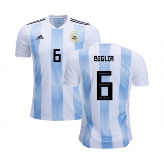 Argentina #6 Biglia Home Kid Soccer Country Jersey