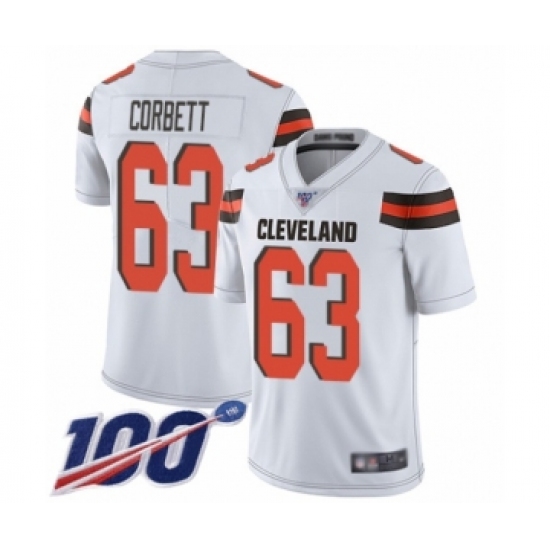 Men's Cleveland Browns #63 Austin Corbett White Vapor Untouchable Limited Player 100th Season Football Jersey - Ujersey