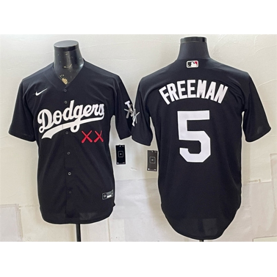 Men's Los Angeles Dodgers x KAWS #5 Freddie Freeman Black Vapor Premier Limited Stitched Baseball Jersey