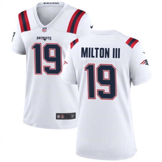 Women's New England Patriots #19 Joe Milton III 2024 White Football Stitched Jersey(Run Small) - Ujersey