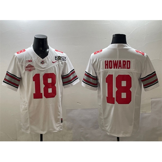 Men's Ohio State Buckeyes #18 Will Howard White 2025 CFP Final With National Champions F.U.S.E. Vapor Limited Stitched Football Jersey - ujerseystore