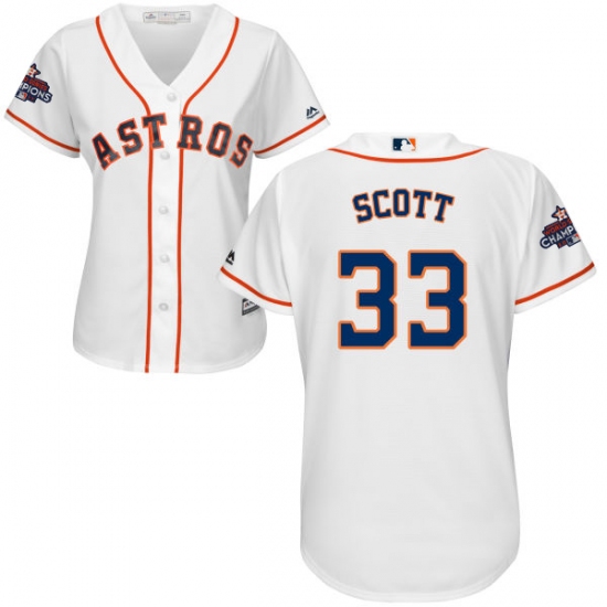 Women's Majestic Houston Astros #33 Mike Scott Authentic White Home 2017 World Series Champions Cool Base MLB Jersey - Ujersey