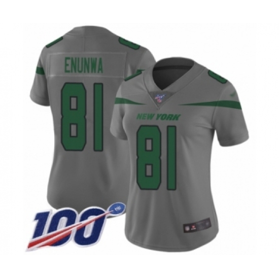 Women's New York Jets #81 Quincy Enunwa Limited Gray Inverted Legend 100th Season Football Jersey - Ujersey