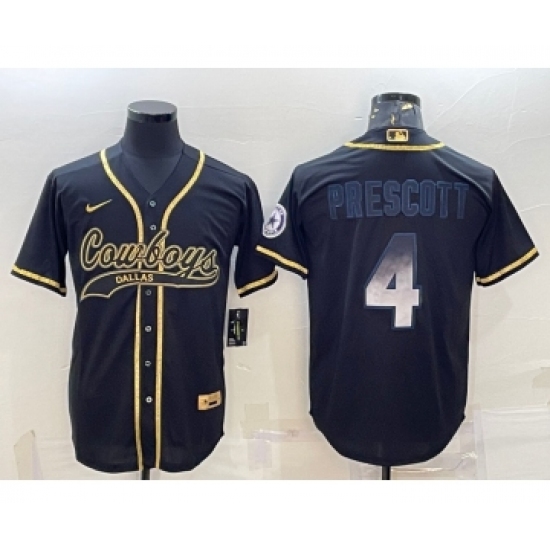 Men's Dallas Cowboys #4 Dak Prescott Black Gold With Patch Smoke Cool Base Stitched Baseball Jersey - Ujersey