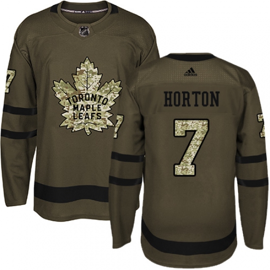 Men's Adidas Toronto Maple Leafs #7 Tim Horton Authentic Green Salute to Service NHL Jersey - Ujersey