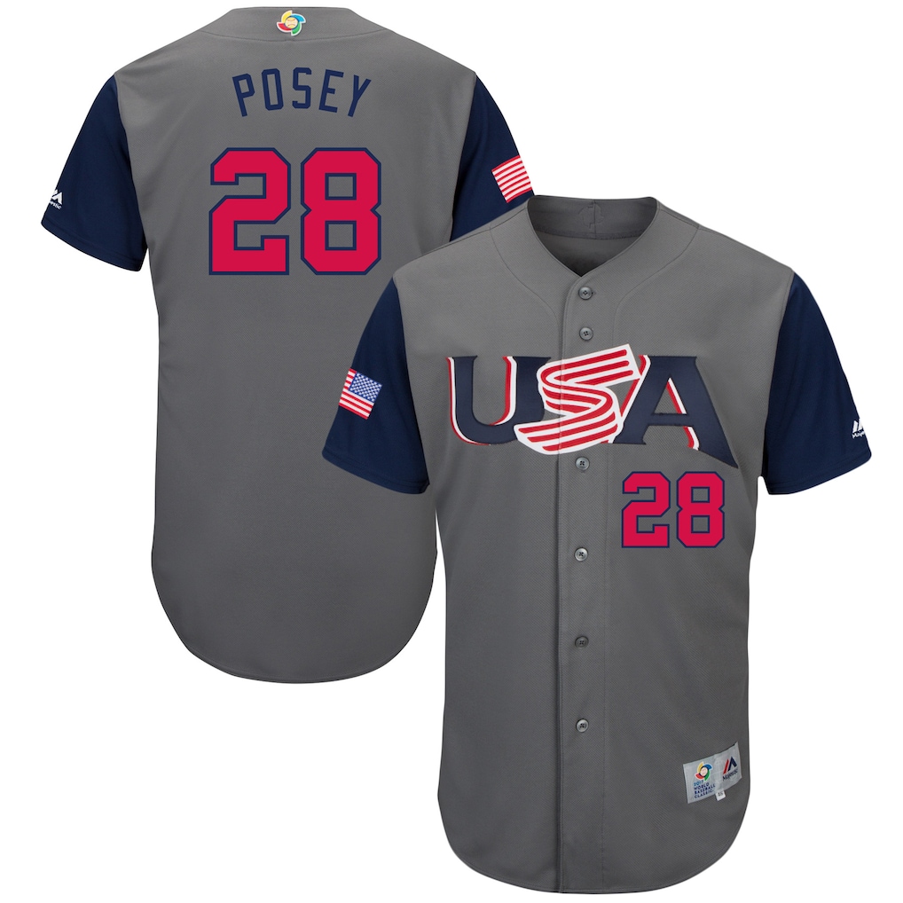 Men's USA Baseball Buster Posey Majestic Gray 2017 World Baseball Classic Authentic Jersey - ujerseystore