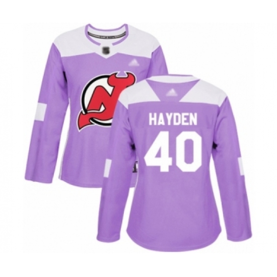 Women's New Jersey Devils #40 John Hayden Authentic Purple Fights Cancer Practice Hockey Jersey - Ujersey