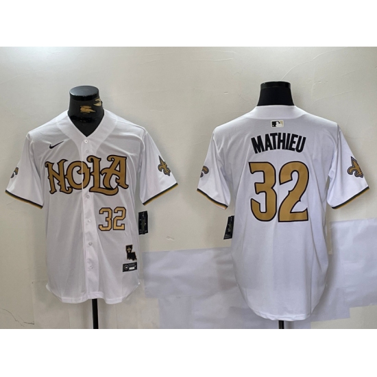 Men's New Orleans Saints #32 Tyrann Mathieu White Cool Base Stitched Baseball Jerseys - Ujersey