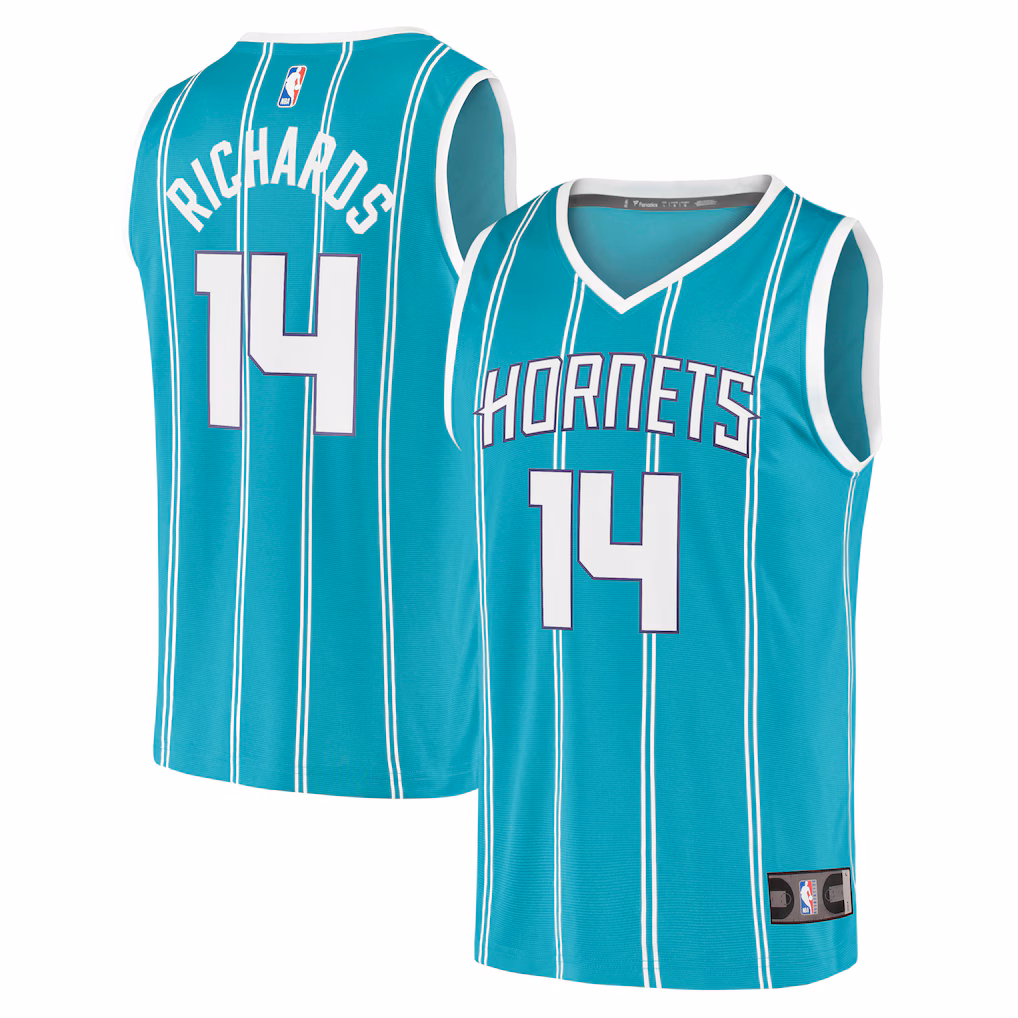 Men's Charlotte Hornets Nick Richards Fanatics Teal Fast Break Replica Jersey - Icon Edition - SUjersey01