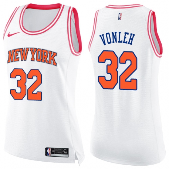 Women's Nike New York Knicks #32 Noah Vonleh Swingman White Pink Fashion NBA Jersey - Ujersey