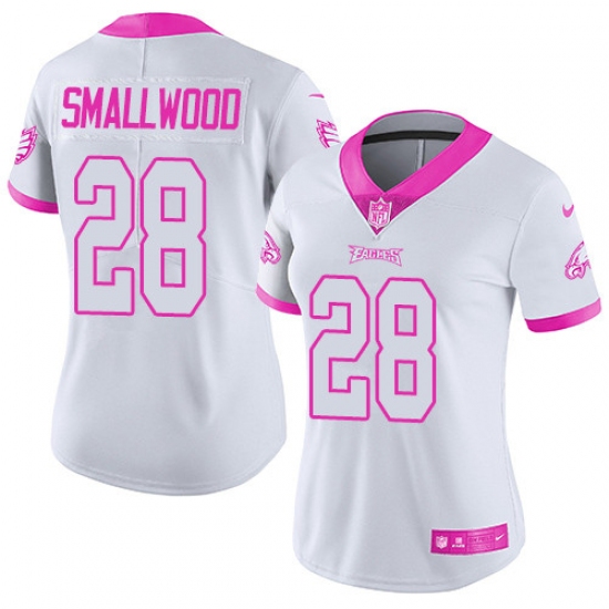 Women's Nike Philadelphia Eagles #28 Wendell Smallwood Limited White/Pink Rush Fashion NFL Jersey - Ujersey