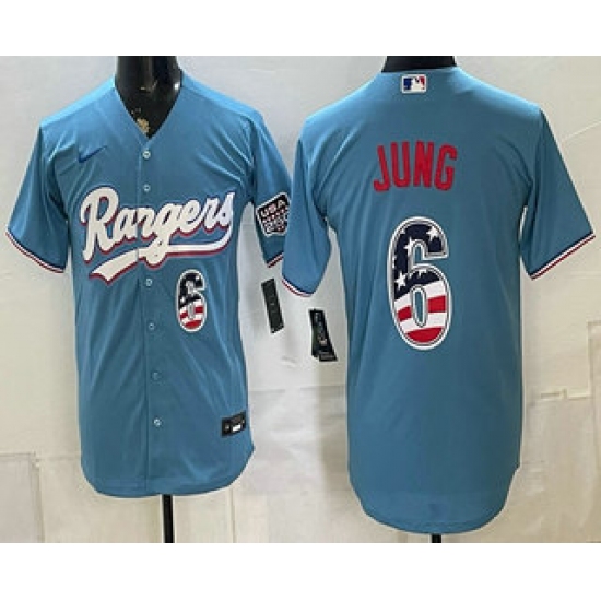Men's Texas Rangers #6 Josh Jung Blue 2026 USA 250 Fourth of July Stitched Jersey - Ujersey