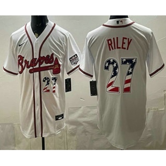 Men's Atlanta Braves #27 Austin Riley White USA 250 Fourth of July Home Stadium Stitched Jersey - Ujersey