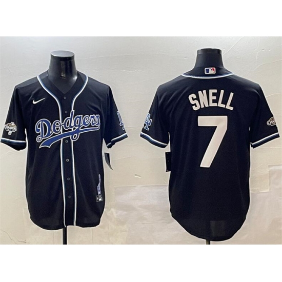 Men's Los Angeles Dodgers #7 Blake Snell Black 2024 World Series Champions Cool Base Stitched Baseball Jersey - ujerseystore