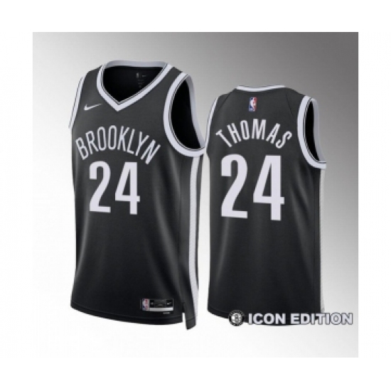 Men's Brooklyn Nets #24 Cam Thomas Black Icon Edition Stitched Basketball Jersey - Ujersey