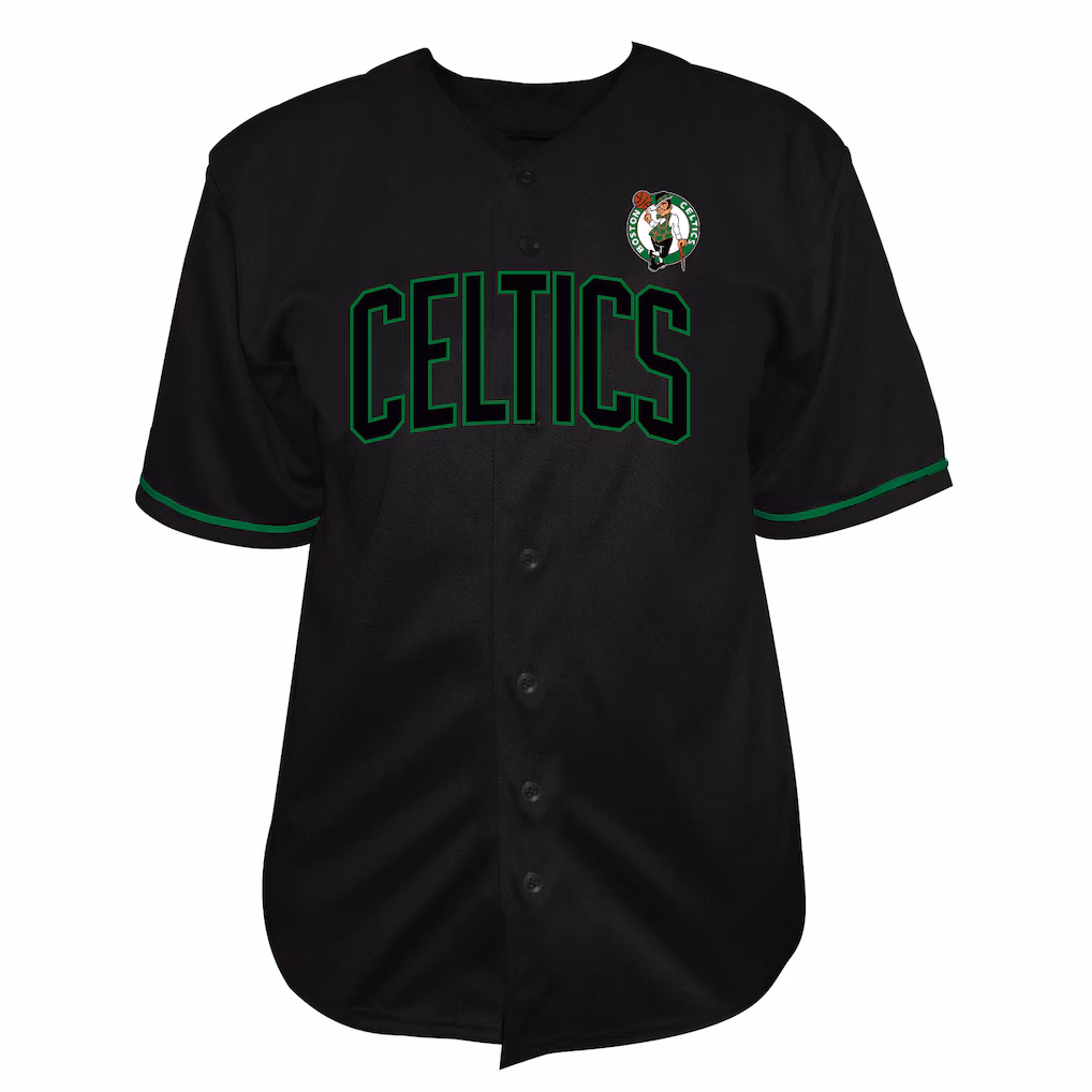 Men's Boston Celtics Fanatics Black Big & Tall Pop Full-Button Baseball Jersey - ujerseystore