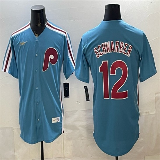 Men's Philadelphia Phillies #12 Kyle Schwarber Blue Cool Base Stitched Jersey - Ujersey