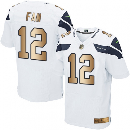 Men's Nike Seattle Seahawks 12th Fan Elite White/Gold NFL Jersey - Ujersey
