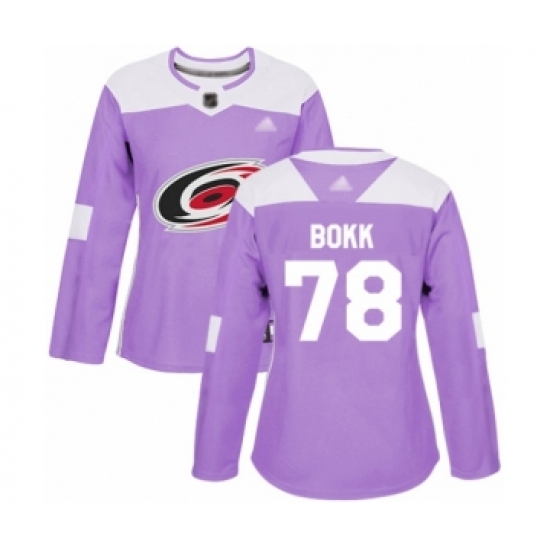 Women's Carolina Hurricanes #78 Dominik Bokk Authentic Purple Fights Cancer Practice Hockey Jersey