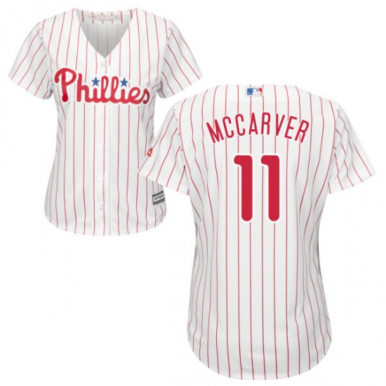Women's Majestic Philadelphia Phillies #11 Tim McCarver Replica White/Red Strip Home Cool Base MLB Jersey - Ujersey