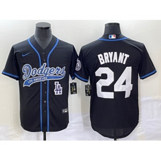 Men's Los Angeles Dodgers #24 Kobe Bryant Black Cool Base Stitched Baseball Jersey1 - Ujersey