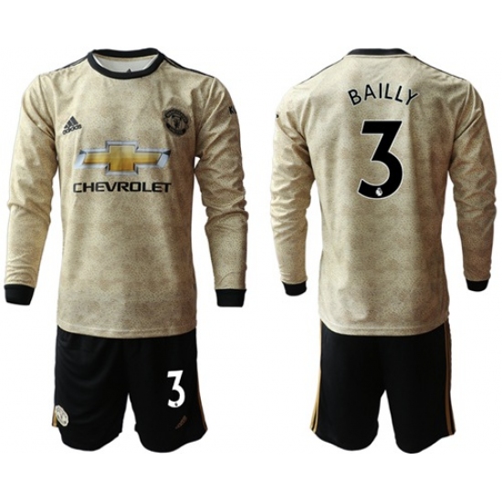 Manchester United #3 Bailly Away Long Sleeves Soccer Club Jersey