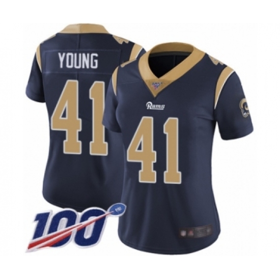 Women's Los Angeles Rams #41 Kenny Young Navy Blue Team Color Vapor Untouchable Limited Player 100th Season Football Jersey - Ujersey