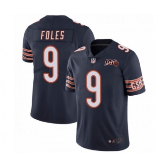 Men's Chicago Bears #9 Nick Foles 100th Season Navy Limited Jersey - Ujersey