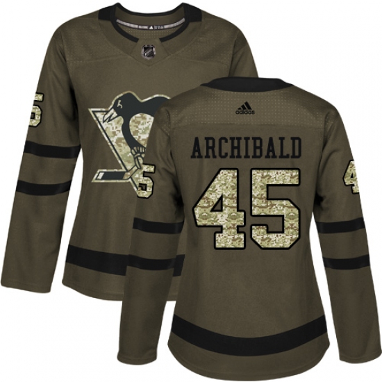 Women's Adidas Pittsburgh Penguins #45 Josh Archibald Authentic Green Salute to Service NHL Jersey - Ujersey