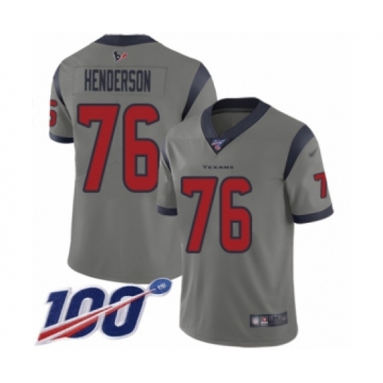 Men's Houston Texans #76 Seantrel Henderson Limited Gray Inverted Legend 100th Season Football Jersey - Ujersey