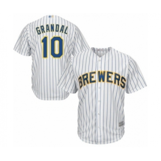 Men's Milwaukee Brewers #10 Yasmani Grandal Replica White Home Cool Base Baseball Jersey - Ujersey