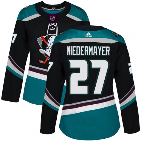 Women's Adidas Anaheim Ducks #27 Scott Niedermayer Authentic Black Teal Third NHL Jersey - Ujersey