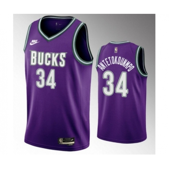 Men's Milwaukee Bucks #34 Giannis Antetokounmpo 2022-23 Purple Classic Edition Swingman Stitched Basketball Jersey - Ujersey