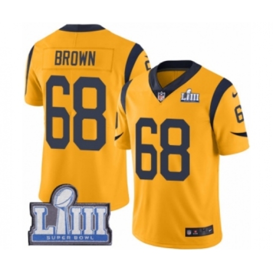 Men's Nike Los Angeles Rams #68 Jamon Brown Limited Gold Rush Vapor Untouchable Super Bowl LIII Bound NFL Jersey - Ujersey