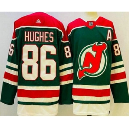 Men's New Jersey Devils #86 Jack Hughes Green 2021 Reverse Retro Authentic Jersey - Ujersey