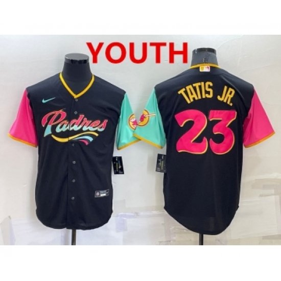 Youth San Diego Padres #23 Fernando Tatis Jr Black 2022 City Connect Cool Base Stitched Jersey - Ujersey