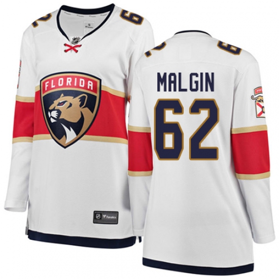 Women's Florida Panthers #62 Denis Malgin Authentic White Away Fanatics Branded Breakaway NHL Jersey - Ujersey