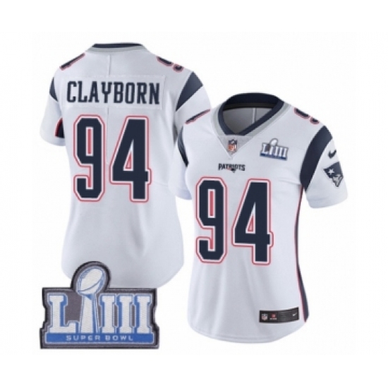 Women's Nike New England Patriots #94 Adrian Clayborn White Vapor Untouchable Limited Player Super Bowl LIII Bound NFL Jersey - Ujersey