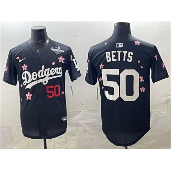 Men's Los Angeles Dodgers #50 Mookie Betts Black 2025 World Series Tokyo Series Limited Stitched Baseball Jersey - Ujersey