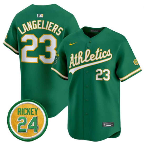 Men's Oakland Athletics #23 Shea Langeliers Green 2024 Limited With Rickey Henderson Stitched Jersey - Ujersey
