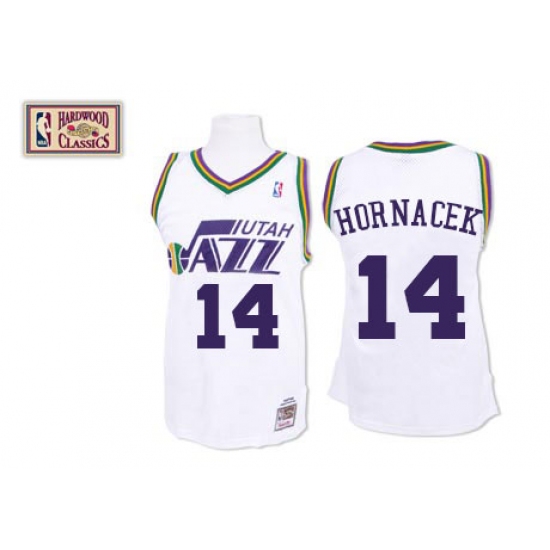 Men's Mitchell and Ness Utah Jazz #14 Jeff Hornacek Swingman White Throwback NBA Jersey - Ujersey