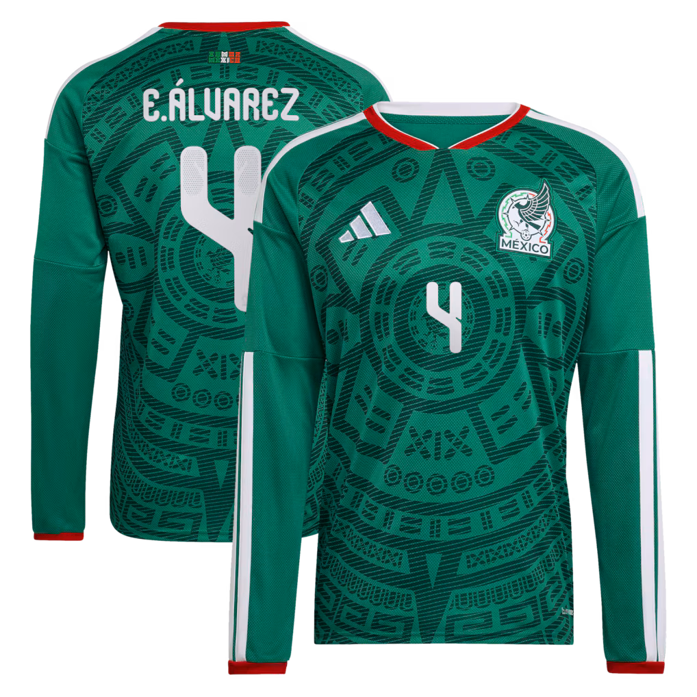 Men's Mexico National Team Edson Álvarez adidas Green 2026 Home Replica Long Sleeve Jersey - ujerseystore