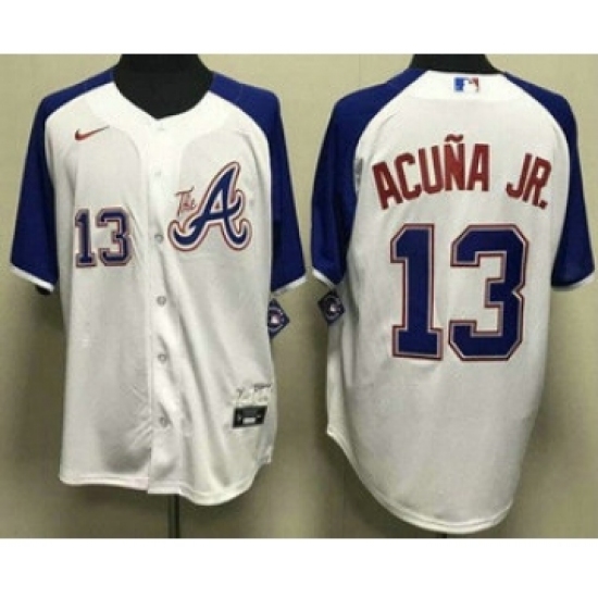 Men's Atlanta Braves #13 Ronald Acuna Jr White 2013 City Cool base Jersey - Ujersey