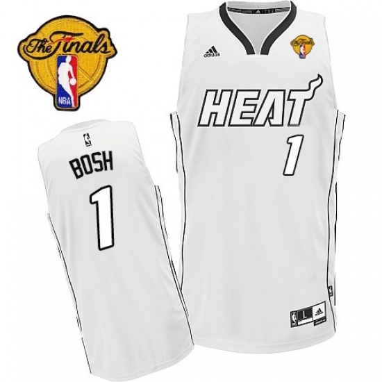 Men's Adidas Miami Heat #1 Chris Bosh Swingman White On White Finals Patch NBA Jersey - Ujersey